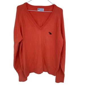 Vintage 80s 90s Pickering V Neck Sweater Large Pinkish Orange Pullover USA Made